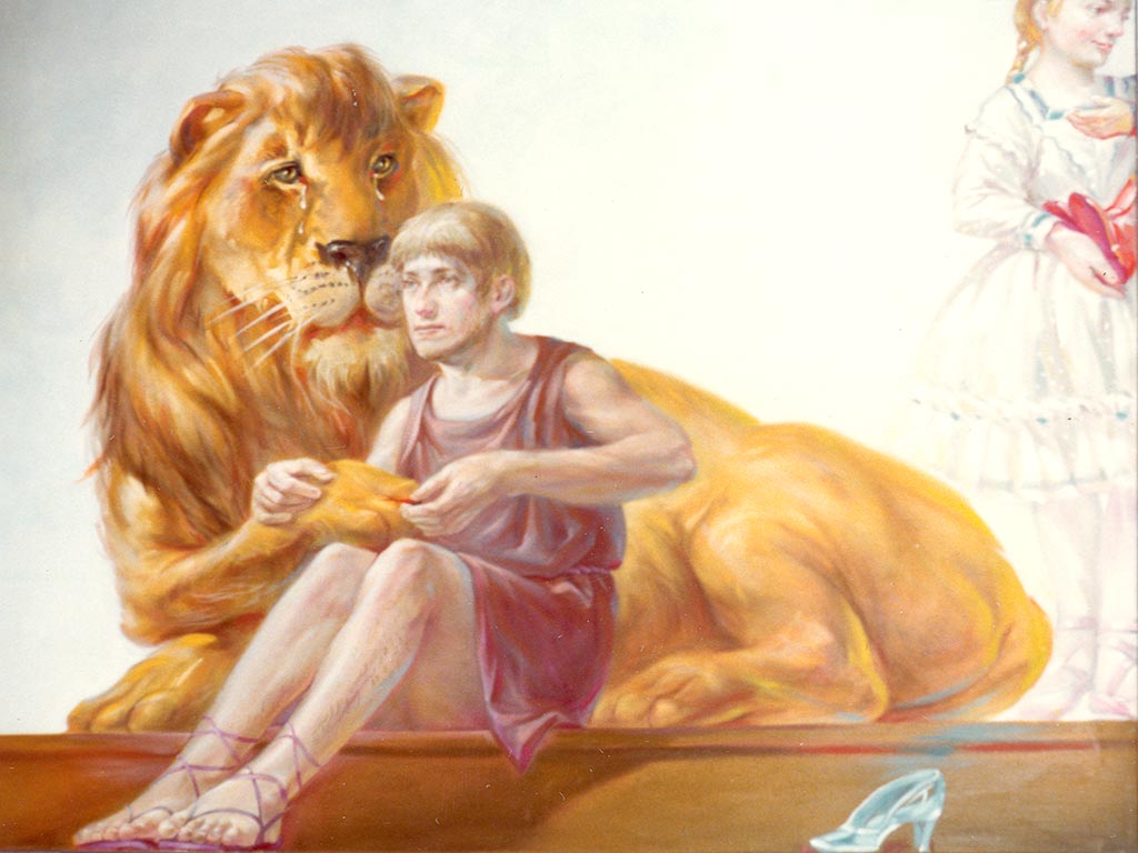 Reed Thomason mural, lion and man detail