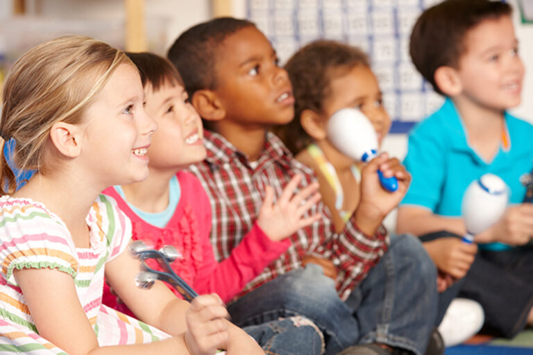 children engaged in musical activities