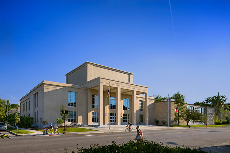 lakewood public library daytime exterior looking southwest along detroit avenue robert am stern