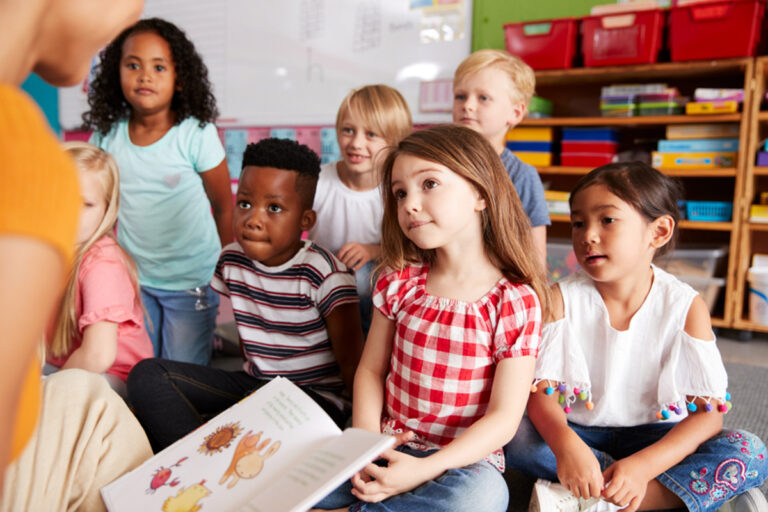 Group of preschool children being read to
